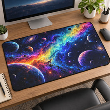 Galaxy Desk Mat & Mouse Pad, Colorful Space Gaming Desk Decor picture