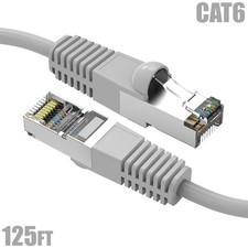 125FT Cat6 RJ45 Ethernet LAN Network SSTP Shielded Patch Cable Copper 26AWG Gray picture