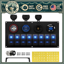Waterproof 8 Gang Marine Boat Switch Panel - 12V Rocker Toggle with Blue LED Lig picture