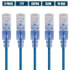 5x 7FT CAT6A RJ45 Ethernet LAN Network Patch Cable Slim Cord Router 30AWG Blue picture