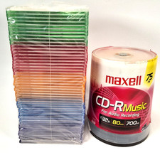 Maxell CD-R Music 75 Pack New 32x 80 Min. 700 MB Made In Japan + Slimcases picture