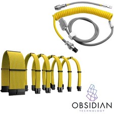 Yellow Keyboard Coiled Cable & PSU Extension Kit Braided Gaming PC Custom Combo picture