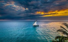 Landscape sunset sea sky sailing ship nature water Custom Gaming Mat Desk picture