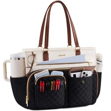 LOVEVOOK Teacher Tote Bag for Women Work, Laptop 15.6 inch, Black-beige-brown  picture