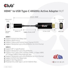 Club 3D Cac-1333 Hdmi To Usb-C 4K60Hz Adapter Active M/F Support Dp1.2 picture