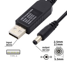 CABLECY USB 2.0 Type-A DC 5V to DC 12V 3.5mm 5.5mm Voltage Riser Boost Cable picture