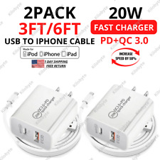 Fast Charger Block 20W Wall Power Adapter Lot For iPhone 14 13 12 11 8 USB Cable picture