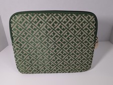 Tommy Hilfiger Zip Around Tablet Case TH Pattern Green Gold Logo 10.5” x 8” A144 picture