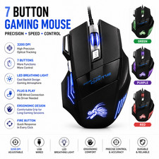 Gaming Mouse 7 Button USB Wired LED Breathing Fire Button 3200 DPI Laptop PC picture