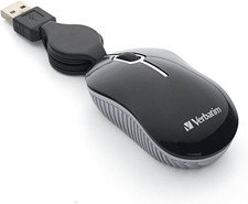 Mini Travel Optical Mouse, USB, Retractable Cable, Black picture