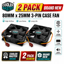 Cooler Master 80mm x 25mm 3-Pin Case Cooling Fan Brand New (2-Pack) picture