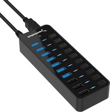 7 Port Usb Hub With 3 Smart Charging Ports And Led Power Indicator Black picture