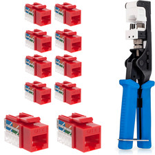 Punch Down Tool with Cat6 RJ45 Keystone Jack Red 45-Degree Network Set Kit picture