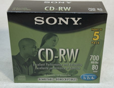 Sony CD-RW 5 Pack Rewritable Discs 700MB 80 Minute Multi Speed 1X 2X 4X  Sealed picture
