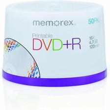 50 Pack Memorex Printable DVD+R 16X Blank 4.7GB 120 Min Recordable Media Sealed picture