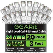 20-Pack Cat 6 Ethernet Cable 3ft - 10Gbps, RJ45, Gold-Plated picture