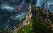 Landscape mountains lightning nature clouds storm path Custom Gaming Mat Desk picture