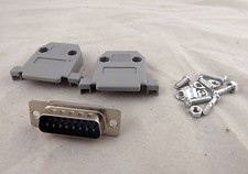 10x DB15 15 Pin 2 Rows Male D-Sub Connector & Gray Plastic Cover Hood Backshell picture