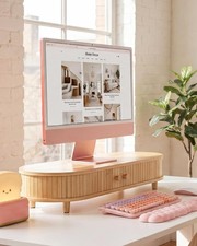 Bamboo Computer Monitor Sand Riser,Curved Wood Desk Shelf picture