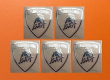 5 pcs Sticker for Lamborghini Skylake Silver Chrome Color Logo Decal 27mmx30mm picture