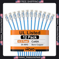 Cat6A Ethernet Cable 0.5ft Blue 30AWG 10Gbps High-Speed Data Transfer Pack of 12 picture
