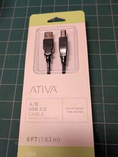 2.0 A/B Cable USB 2.0, 6 Ft. - New In Package, Ativa Sealed, Item 828-620 picture