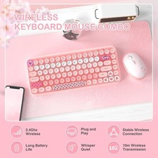 AJAZZ 308I 2.4G Wireless Retro Cute Round Keyboard&Mouse Set,Gradient,Quiet,Slim picture