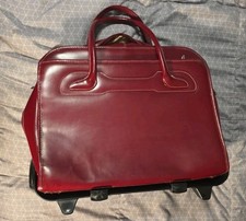 McKlein RED Leather Wheeled Detachable Laptop Briefcase Bag - VERY GOOD COND. picture