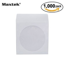 SALE Maxtek® 1,000 CD DVD R CDR White Paper Sleeves with Flap & Clear Window picture