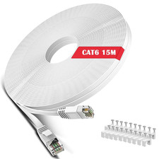 Cat 6 Ethernet Cable 50 ft White - Flat Internet Network LAN Patch Cords – Solid picture