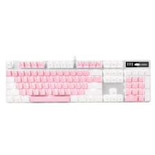 Mechanical Gaming Keyboard Blue Switch 104 Keys White Backlit USB Wired Pink picture