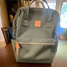 Himawari Laptop Bag Backpack Blue Solid Adjustable Strap Zipper Front Pocket picture