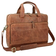 Handcrafted Genuine Leather Laptop Messenger Briefcase for Men, Vintage Brown picture