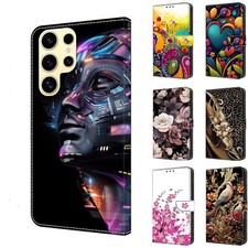 Printed Flower Bird Moon Wallet Cover Case For S25 S22 S23 Ultra S24 Plus S23 FE picture