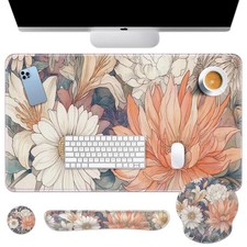 Keyboard Mouse Pad Set, 4 in 1 Desk Mat Set, Boho Aesthetic Flower picture