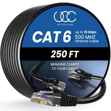 Cat6 Ethernet Cable 250ft RJ45 10Gbps 500MHz Indoor Outdoor Black picture