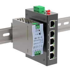 5 Port 100Mb Unmanaged Industrial Switch with DIN Rail 15W Power Supply,10/10... picture