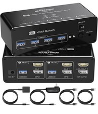 DEMEXBOOK Dual Monitor KVM Switch 8K@60Hz / 4K@144Hz HDMI DP – 2 PCs 2 Monitors picture