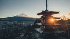 Landscape mountains sunlight architecture pagoda Custom Gaming Mat Desk picture