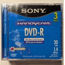 Sony Handycam DVD-R 3 Pack 1.4GB 30 Min 8cm Recordable Discs AccuCORE New Sealed picture
