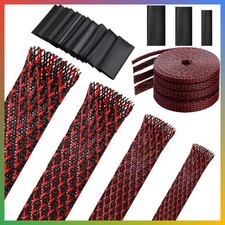 Braided Cable Sleeve 65.6ft Red Black Expandable Wire Loom Protector Cord Manage picture