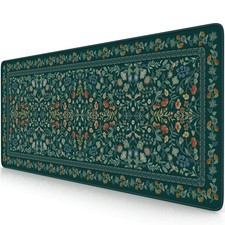 Deep Green Aesthetic Floral Desk Mat Retro Keyboard Mouse Pad 31.5x11.8 Inch picture