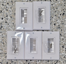 White 1-Gang Brush Cable Pass-Through Wall Plate Insert w/ Cover 5 Pack picture