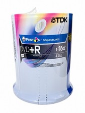 💿 TDK DVD+R 100 Pack 16X 4.7GB Printable White Discs NIP Sealed picture