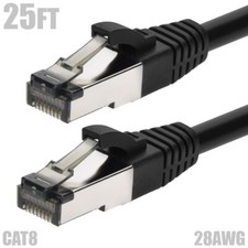 25FT CAT8 RJ45 Network Ethernet S/FTP Cable Shielded Copper Wire 28AWG Black picture