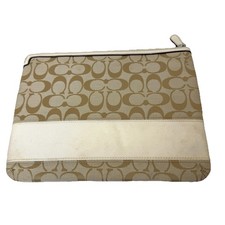 Coach Signature Stripe Tablet Sleeve Ipad Case Cover Khaki White Canvas picture