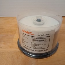50Pk CMC PRO DVD-R, WATERSHIELD GLOSSY White Inkjet Hub Print, 16x  picture
