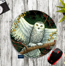 Winter Snowy Owl beautiful art Custom Round mouse pad desk mat home office gift picture