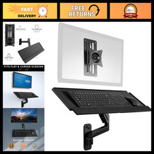 Adjustable Black Single Monitor Wall Mount with Keyboard Tray - Space-Saving Des picture