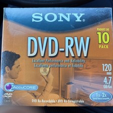 Sony DVD-RW Re-Recordable DVD 4.7GB 10 Pack W Cases, 120 Min, New Sealed picture